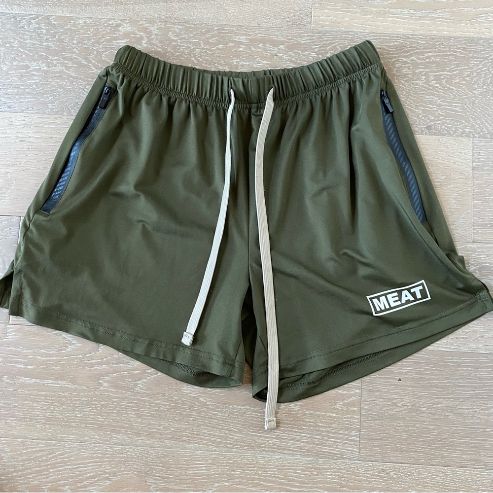 MEAT Stretch Athletic Shorts m green 5" inseam Elastic waist